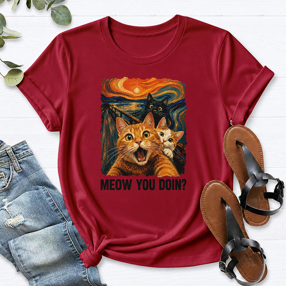 Cat Painting Tee — Cardinal Red
