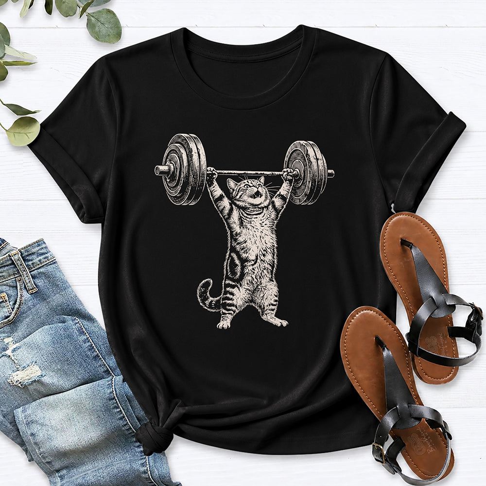 Cat Weight Lifting Tee — Black