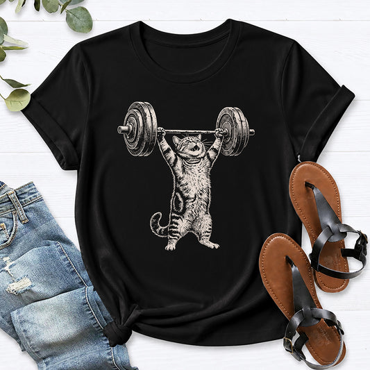 Cat Weight Lifting Tee — Black