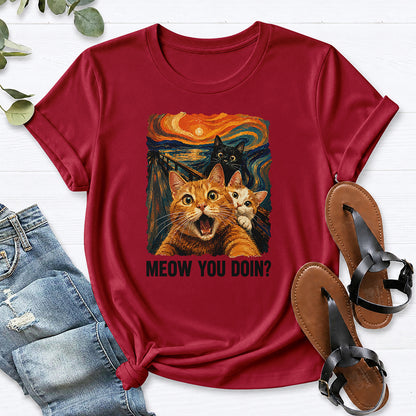 Cat Painting Tee — Cardinal Red