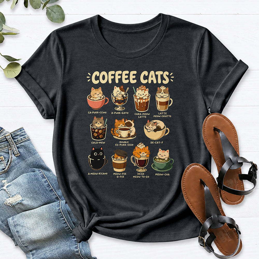 Coffee Cats Tee — Dark Heather