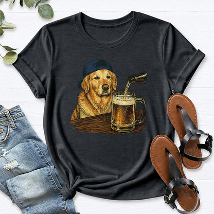 Golden Beer Retriever Tee — Dark Heather