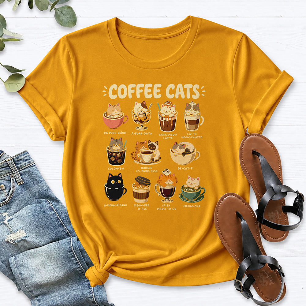 Coffee Cats Tee — Gold