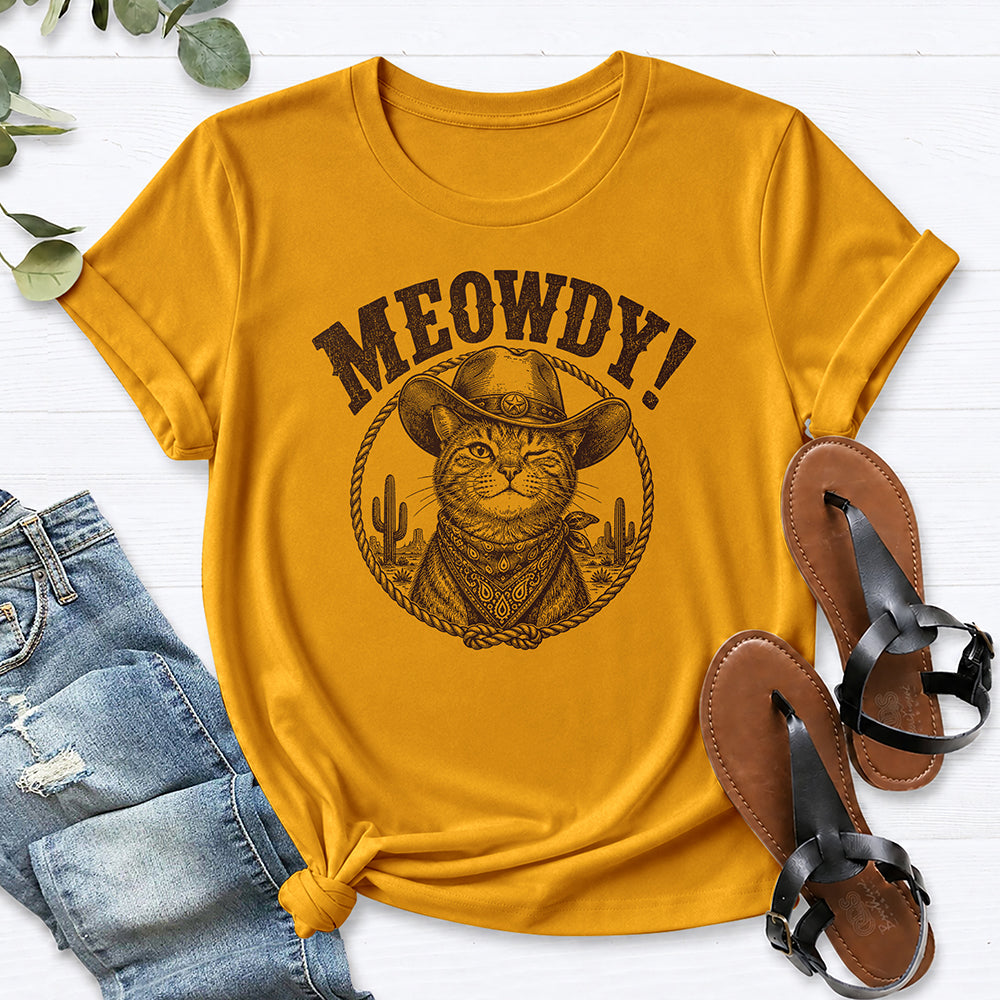 Meowdy Cat Tee — Gold