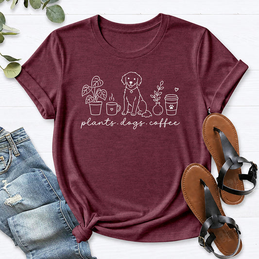 Plants. Dogs. Coffee. Tee — Heather Maroon