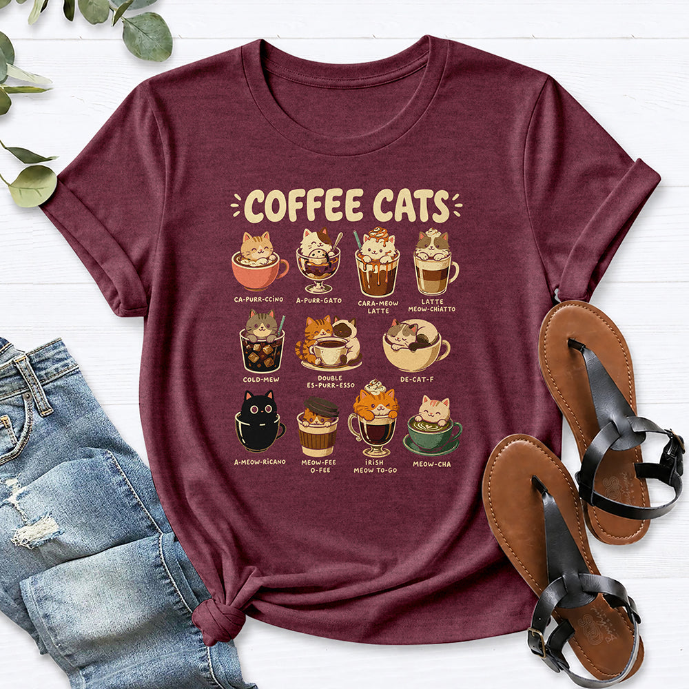 Coffee Cats Tee — Heather Maroon