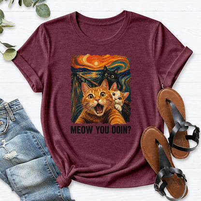 Cat Painting Tee — Heather Maroon