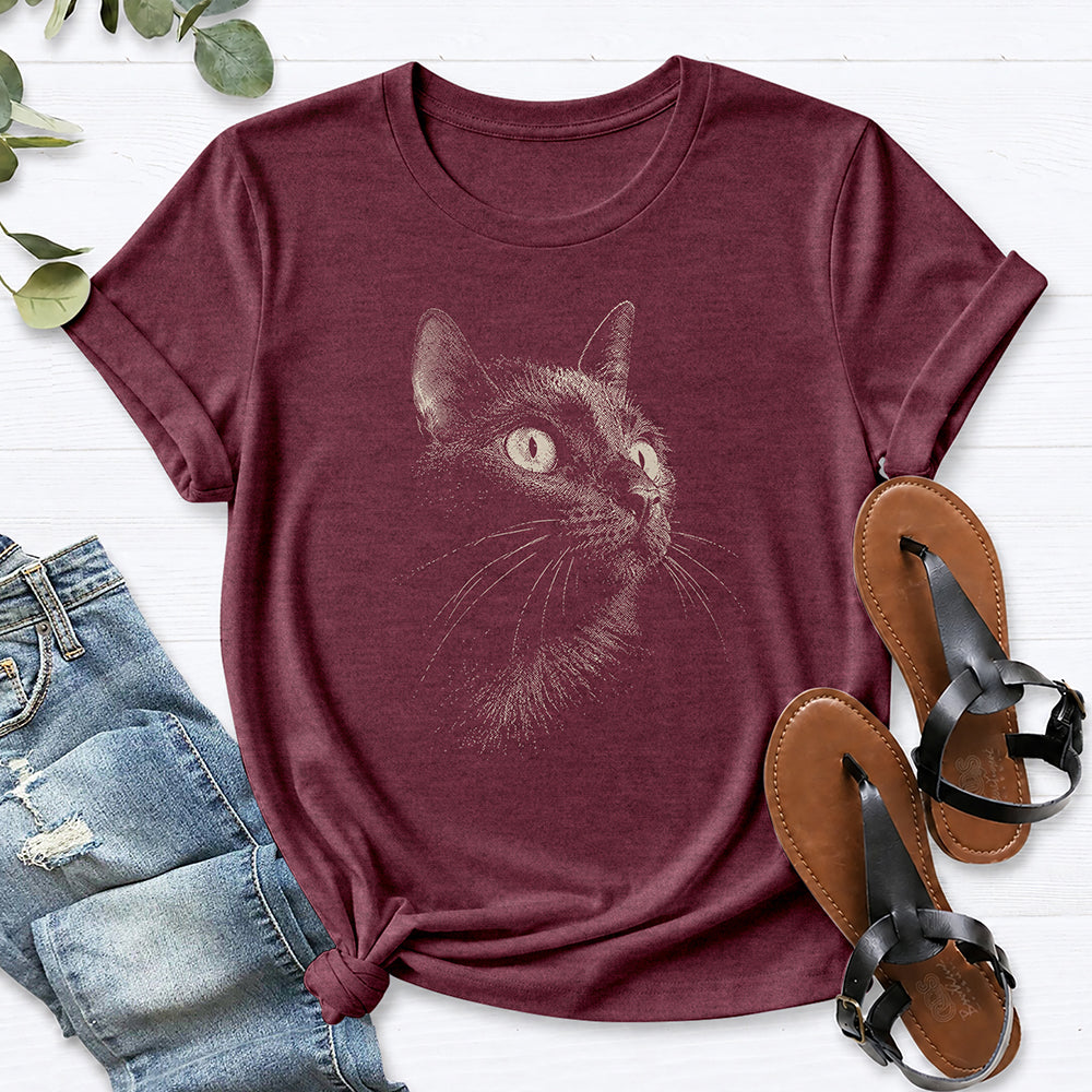 Black Cat Shirt Tee — Heather Maroon
