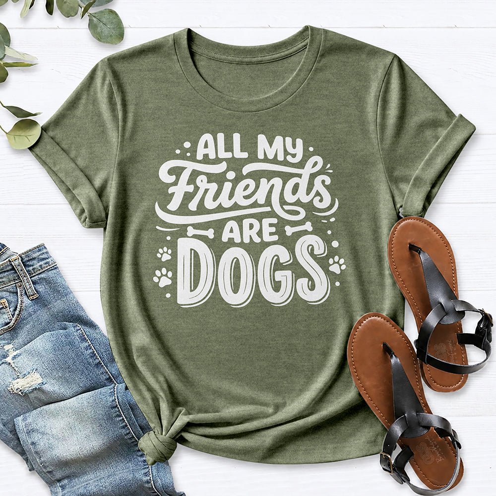 All My Friends Are Dogs Tee — Heather Military Green