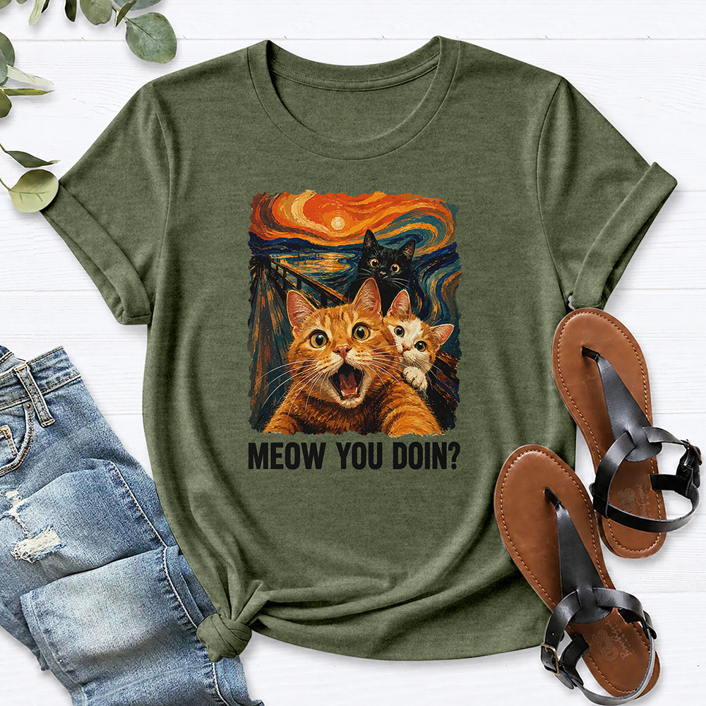 Cat Painting Tee — Heather Military Green