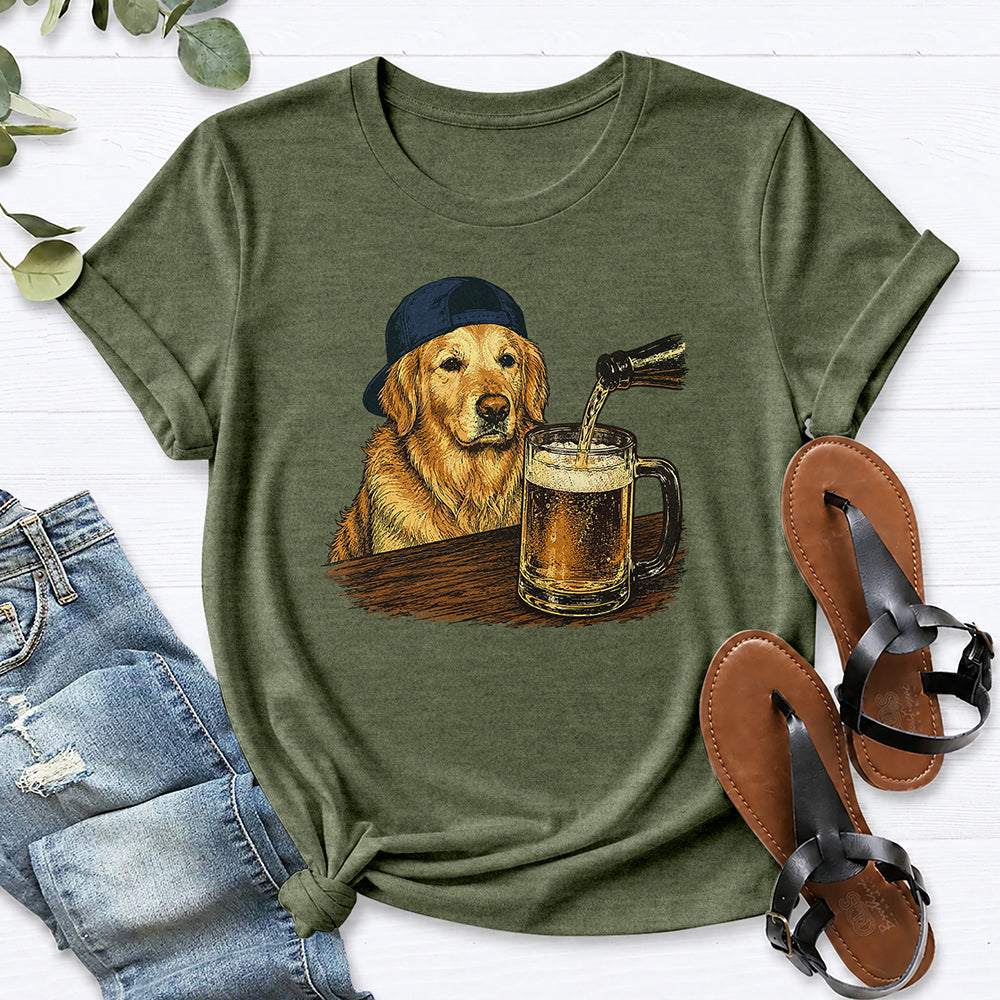 Golden Beer Retriever Tee — Heather Military Green