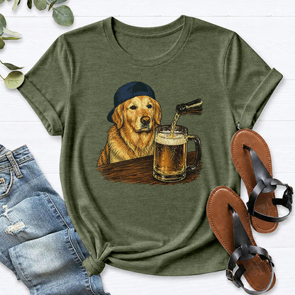 Golden Beer Retriever Tee — Heather Military Green
