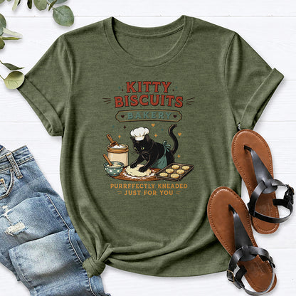 Kitty Biscuits Bakery Tee — Heather Military Green