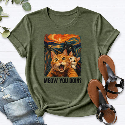 Cat Painting Tee — Heather Military Green
