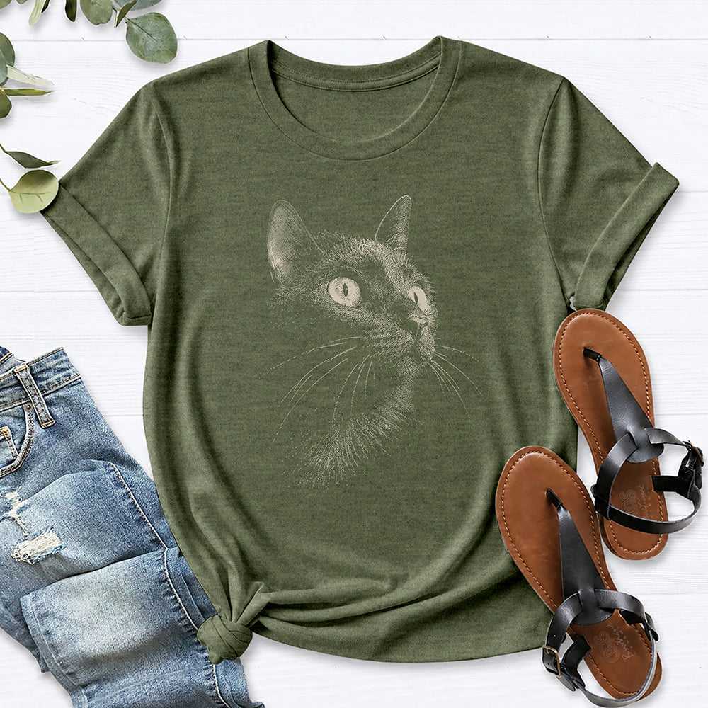 Black Cat Shirt Tee — Heather Military Green
