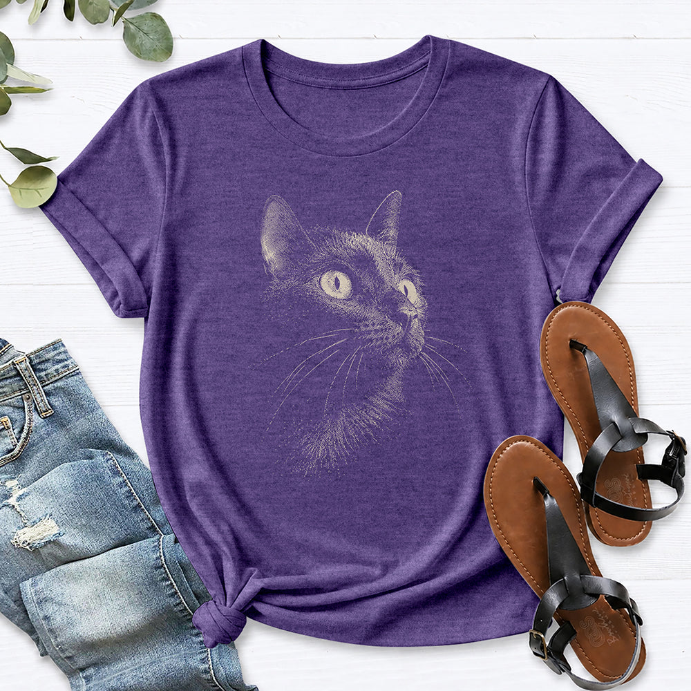 Black Cat Shirt Tee — Heather Purple
