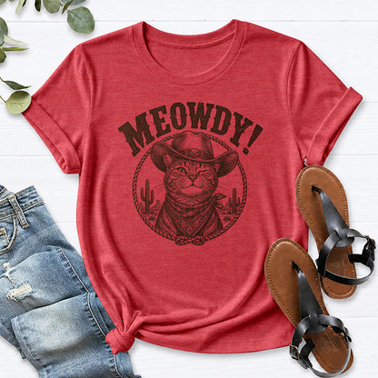 Meowdy Cat Tee — Heather Red
