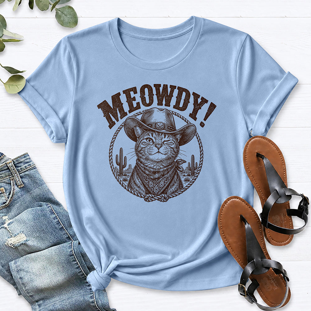 Meowdy Cat Tee — Light Blue