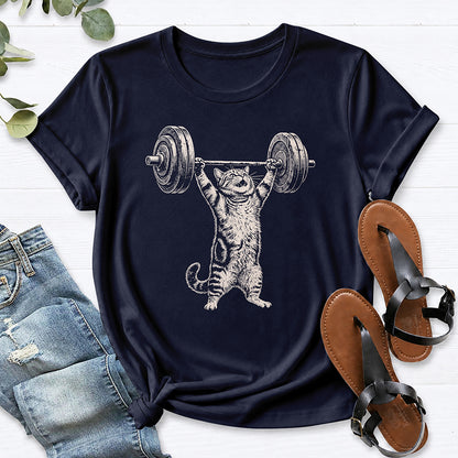 Cat Weight Lifting Tee — Navy