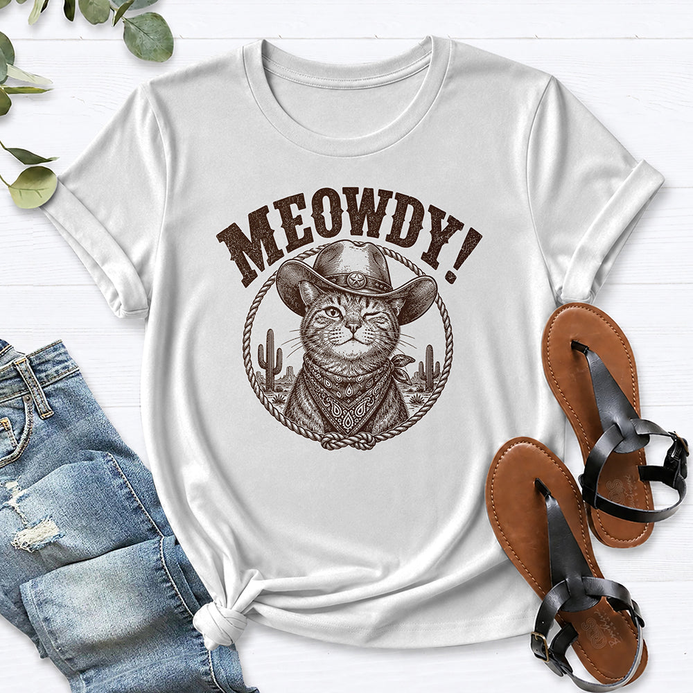 Meowdy Cat Tee — White