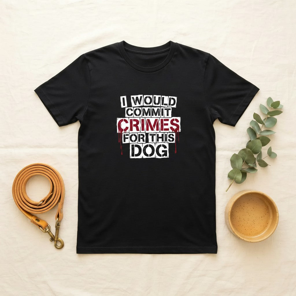 An Animal Obsessed graphic tee laid flat beside a leash and a pet bowl